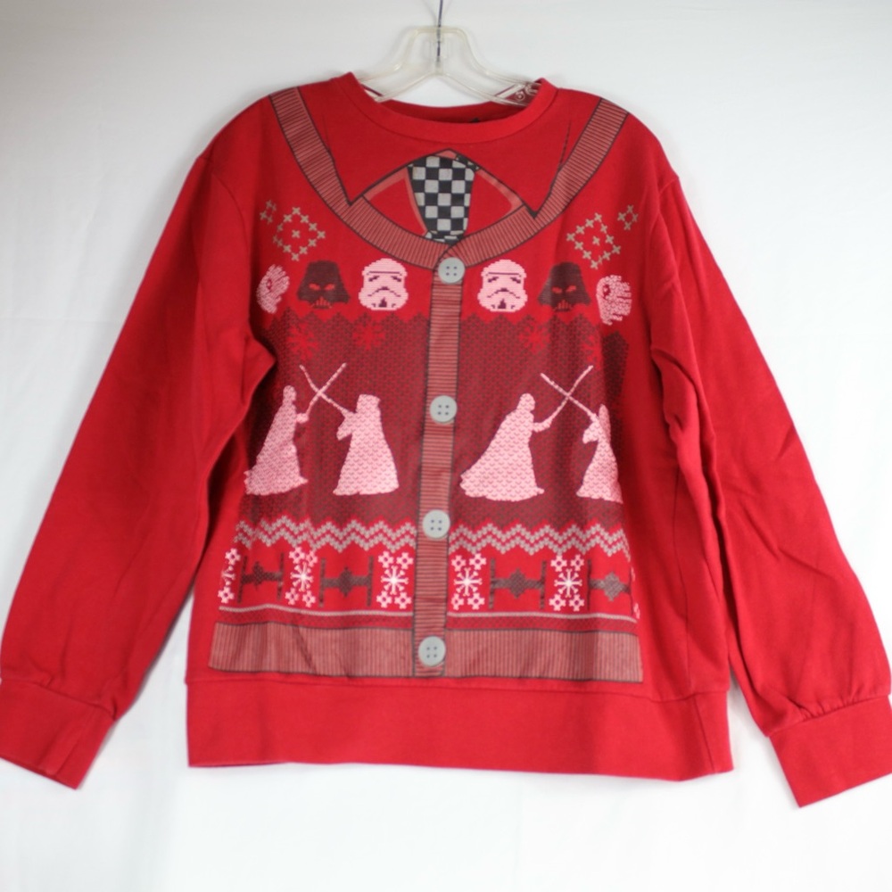 Star Wars Red Ugly Christmas Long Sleeve Crew Neck Sweater Mens Size‎ Medium
